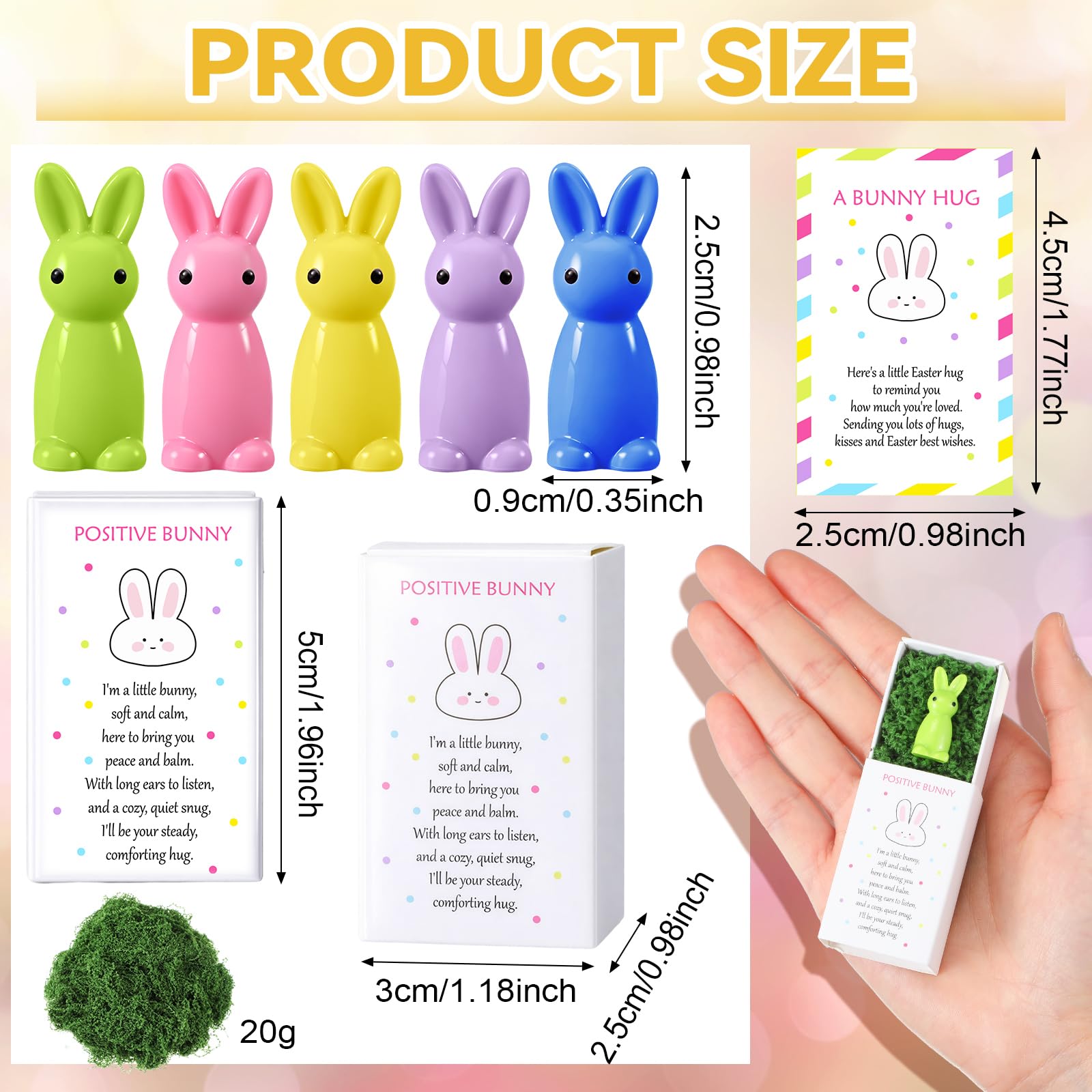 Amyhill 60 Sets Easter Pocket Hug Gifts Bulk for Coworkers Emotional Positive Support Bunny Pocket Hug with Inspirational Card Box Thank You Gift for Staff Team Office Employee Teacher Appreciation