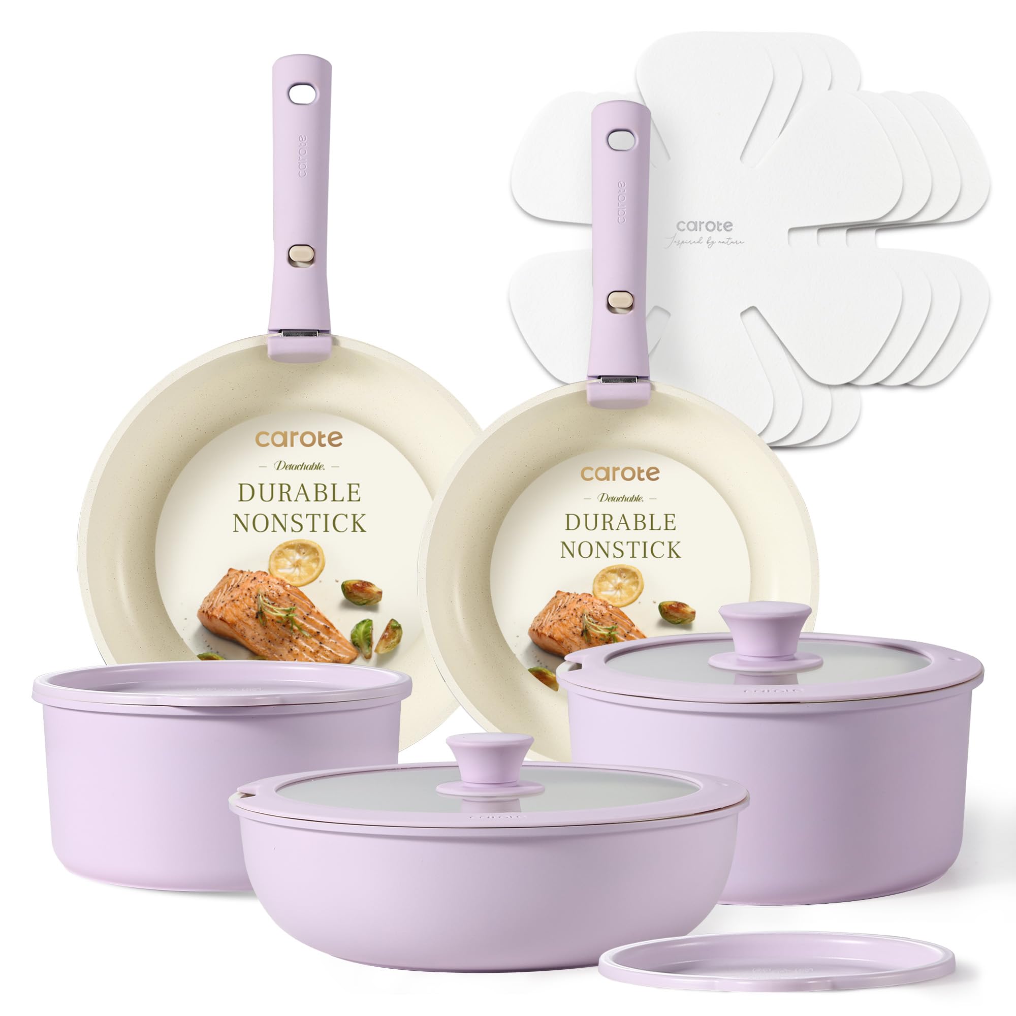 CAROTE Pots and Pans Set Non Stick, Cookware Sets, 15pcs Kitchen Set, Oven/Fridge Safe, Space Saving Pots Set, Nonstick Set with Versatile Removable/Detachable Handle, Induction RV Set, Purple