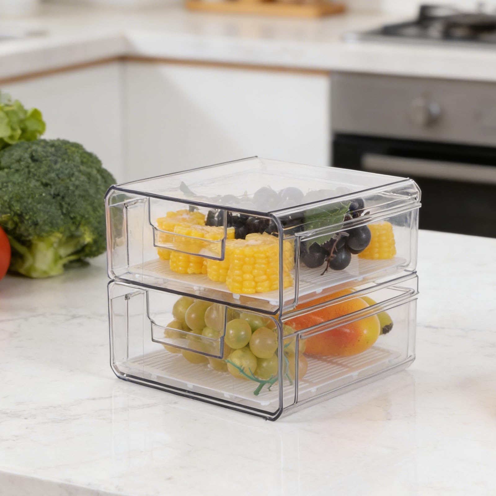 Caja de Almacenamiento para Refrigerador de Doble Capa de Plástico | Organizador Visible para Cocina y Armario, para Verduras y Huevos, Conservación Fresca