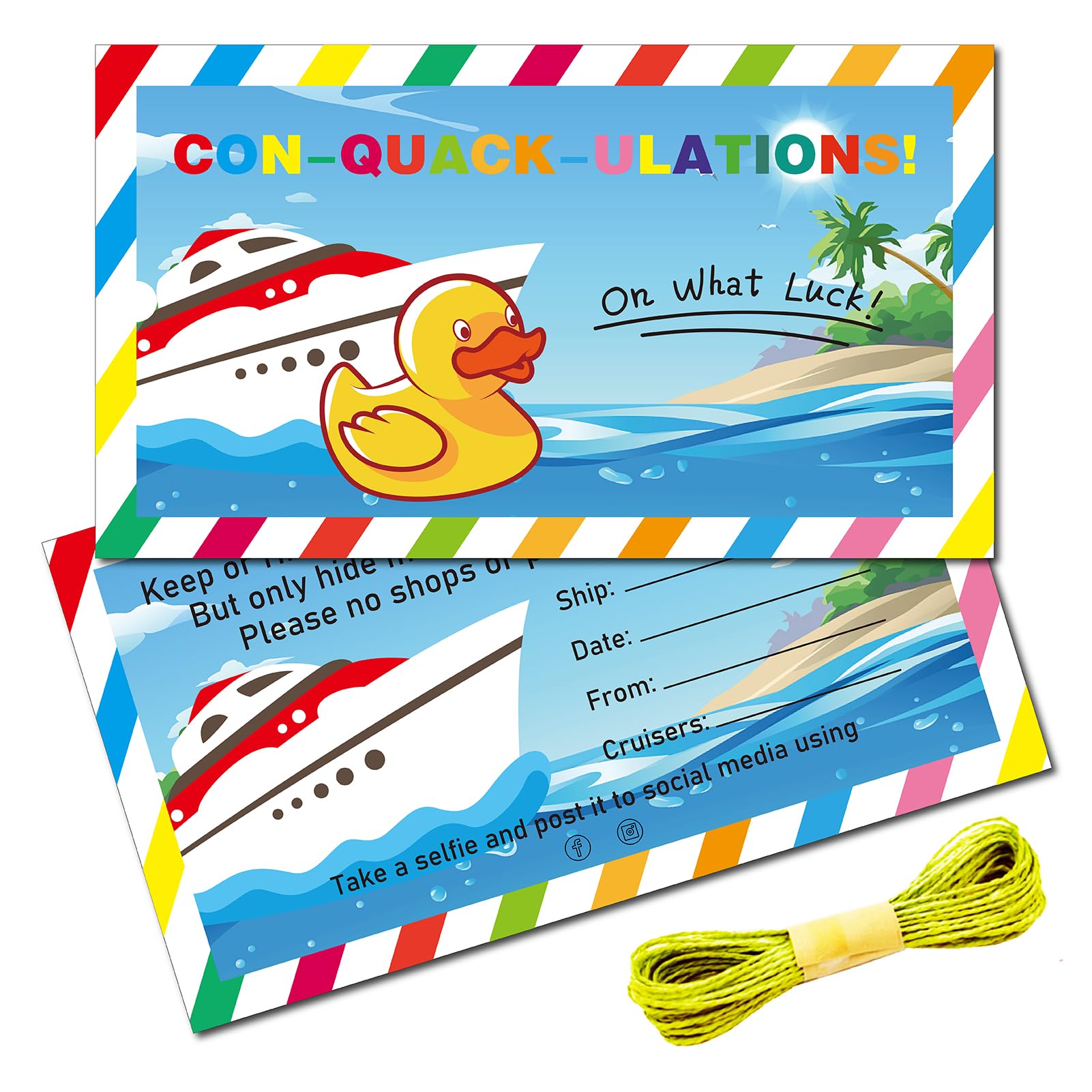 CREATCABIN 50Pcs You've Been Ducked Cards Cruising Rubber Duck Tag Cruise Duck Tags Card Yacht Ducking DIY with Hole and Twine for Rubber Car Decor 3.5x2Inch-ConQuackulations