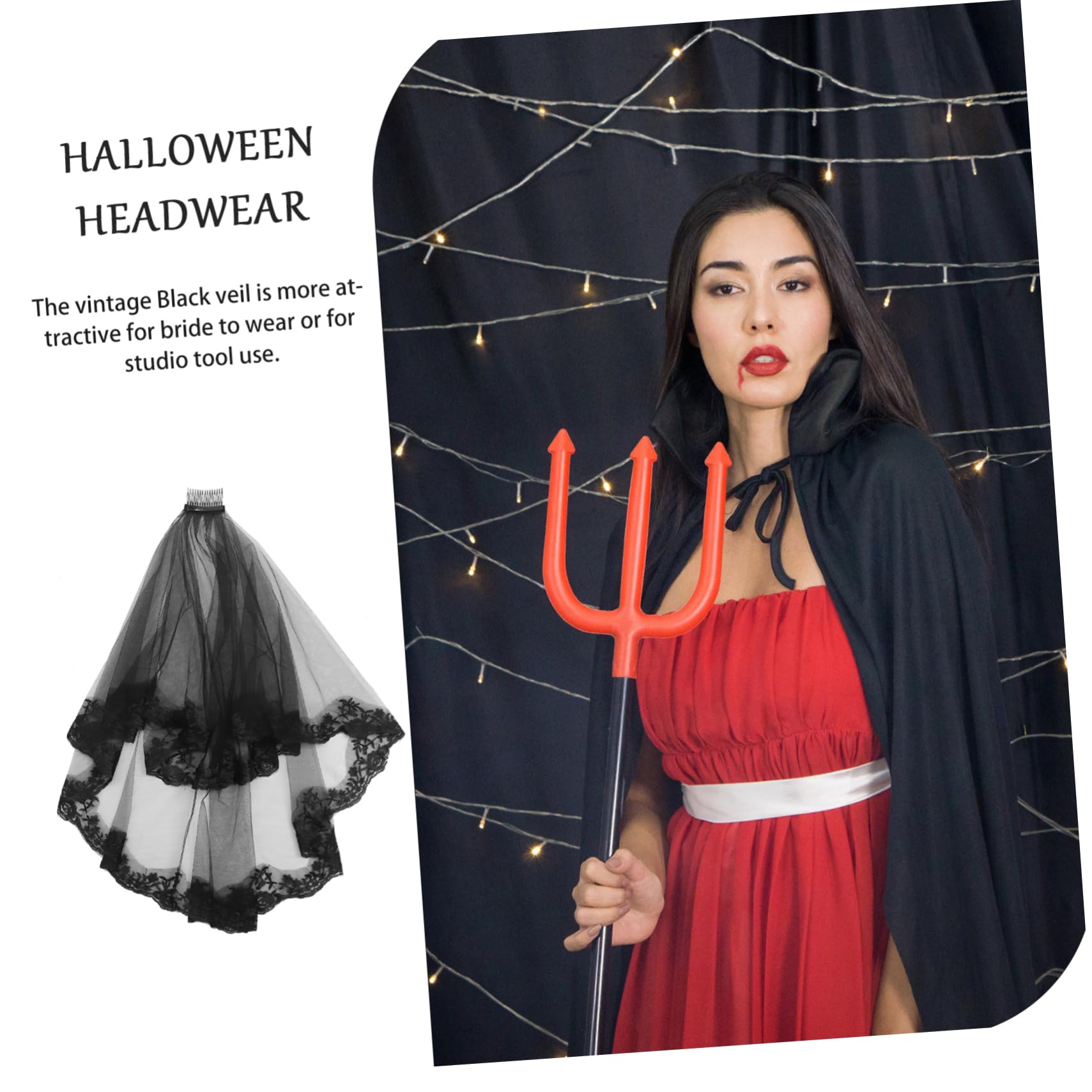 SHINEOFI Halloween Brautschleier Gothic Spitze Damen Kapelle Gefälschter Gast Brautschleier Farbstoff Stoff CD Turner Hochzeitsschleier Braut Kostüm Dekoration Haarschmuck Schleier