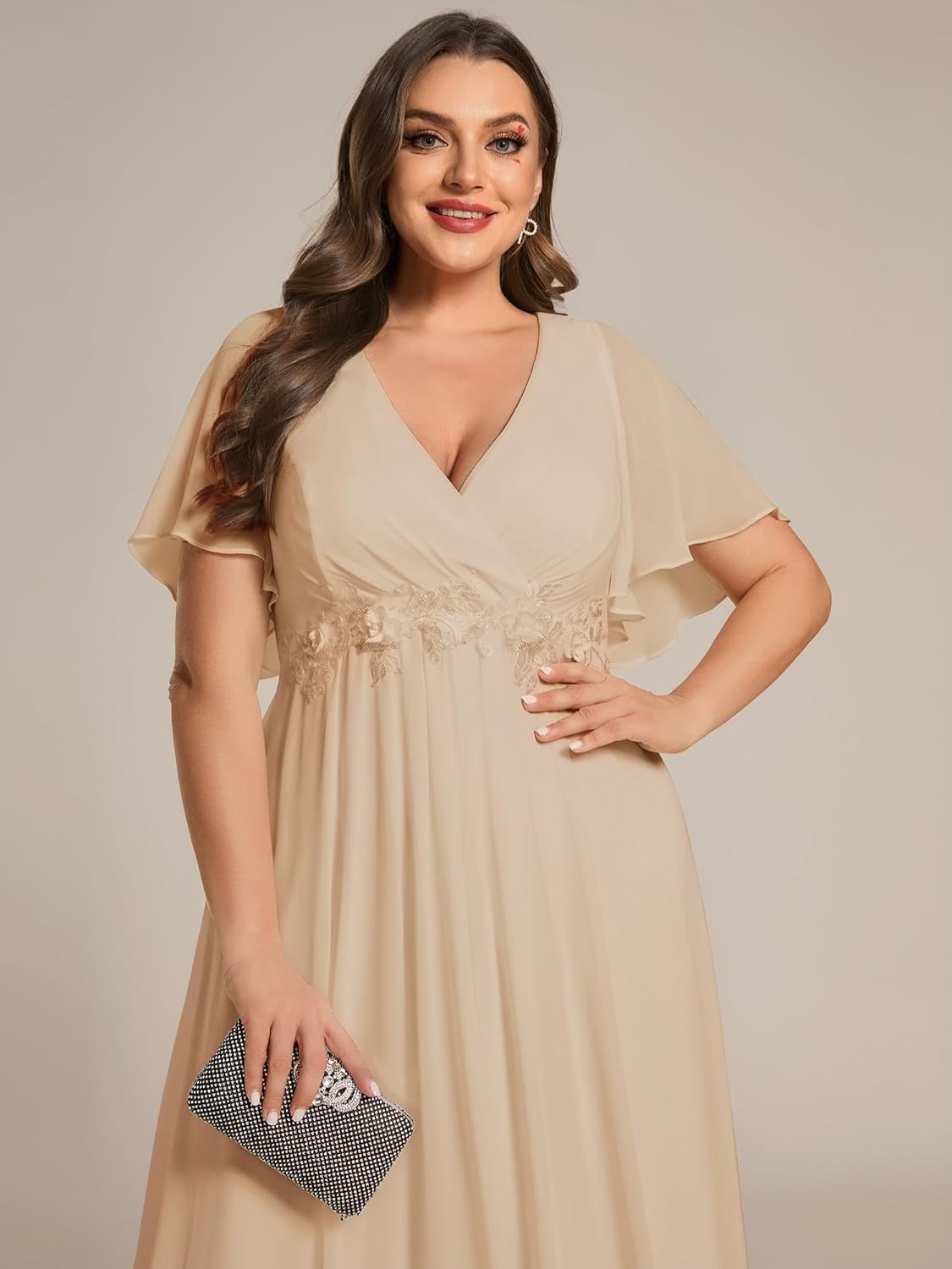 Ever-Pretty Women's Summer Plus Size Formal Dresses V Neck Applique Evening Gowns Mother of The Bride Dress for Curvy Women - Image 5