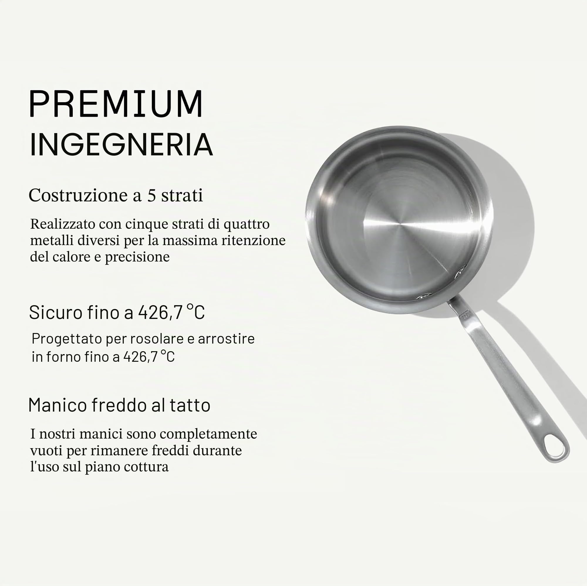 Made In Cookware - Scaldaburro in acciaio inossidabile da 3/4 Quarti - Prodotto in Italia - Rivestimento in acciaio inossidabile a 5 strati - Pentole professionali - Compatibile con induzione