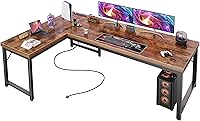 Huuuger 63 Inch Reversible L-Shaped Desk with Power Outlets, USB-C Port & 0.95" Thick Desktop - Rustic Brown Corner Gaming Office Desk