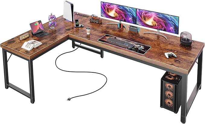 Huuger 63 Inch L Shaped Desk with Power Outlets and USB-C Port