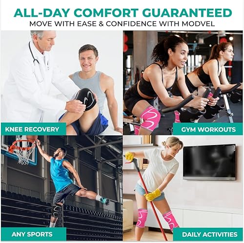 Vista 11 de Modvel Rodillera de compresión para mujeres y hombres – Paquete de 2 rodilleras para mujeres para correr, dolor de rodilla, manga de compresión