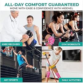 Modvel 2 Pack Knee Brace for Women & Men - Workout Knees Compression Sleeve for Knee Pain Relief Joint Support for ACL, Arthritis, Meniscus Tear Knees Brace for Sports, Rodilleras para Gym Fitness