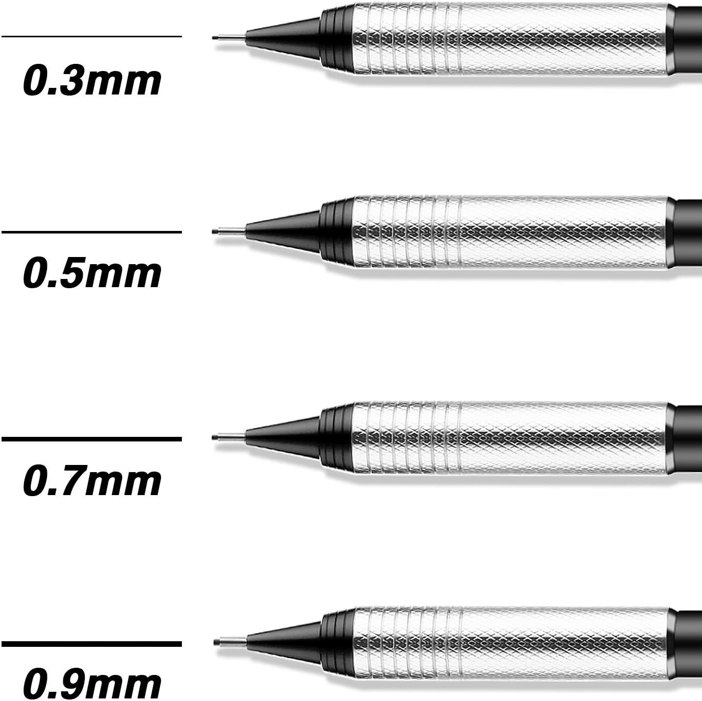 8 Pieces Mechanical Pencil Set with HB Refills, 4 Sizes (0.3, 0.5, 0.7, 0.9 mm) for Drafting, Sketching, Art Projects, Illustrations, Drawings, Writing and Technical Work