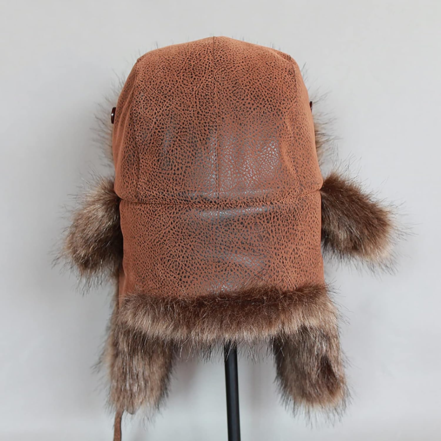 Winter Trapper Hat, Bomber Hat Earflap, Windproof Russian Ushanka Hat, Fur Lined Winter Cap for Skating, Skiing, Outdoor Activities,Brown-60-61cm/23.62-24.01in