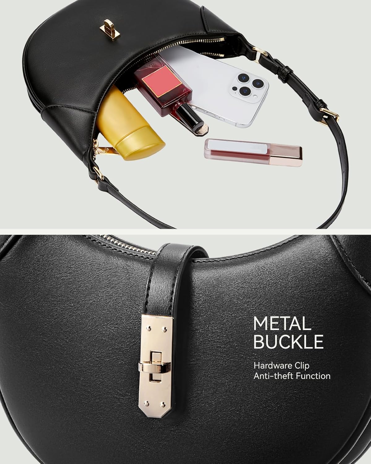 BOSTANTEN Shoulder Bags for Women Small Crescent Moon Underarm Purse Trendy Vegan Leather Handbag - Image 6