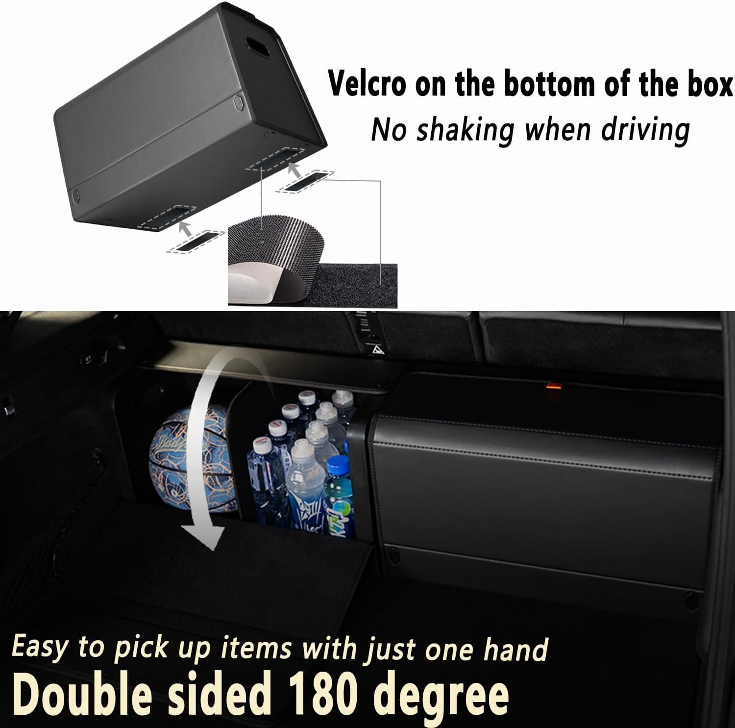Trunk Organizers, Car Organizers, Storage Solutions, and Car Storage Organizers for SUVs, Sedans, Back Seats, and Luxury Vehicles with Lid, Leather, Small, Large Car shoes box (Plain Black, L)