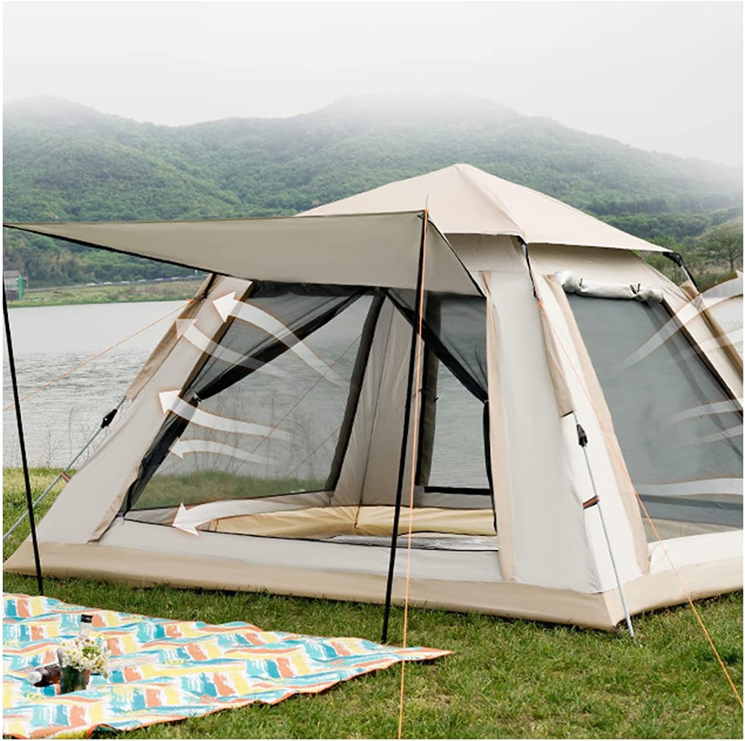 Tunnel Tent 4 People InsectProof,Double Doors and Four Windows Teepee