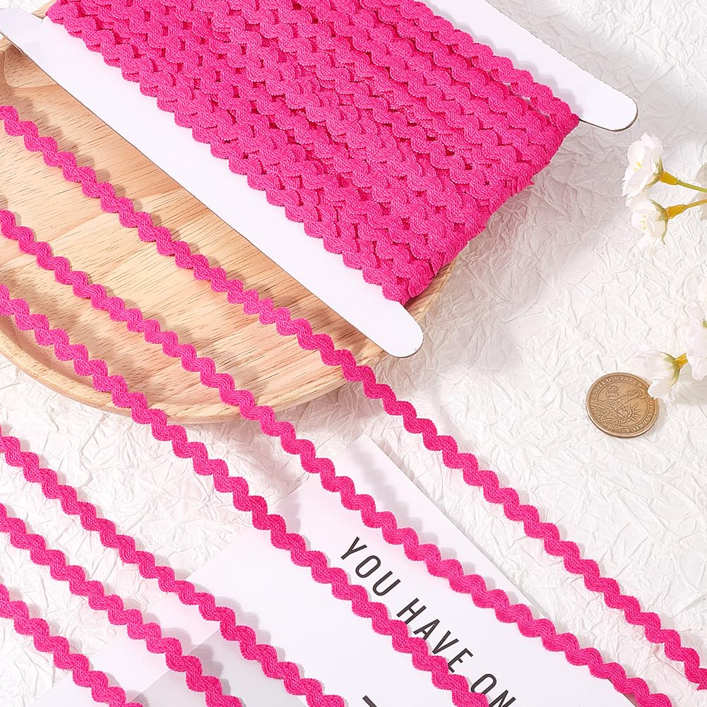 GORGECRAFT 25 Yards Elastic Ric Rac 3/8 Inch Rick Rack Trim Zig Zag Deep Pink Lace Wave Ribbon Wave Bending Fringe Lace Trim S Shaped Woven Fabric for Sewing DIY Crafts Wedding Dress Clothes - Image 3