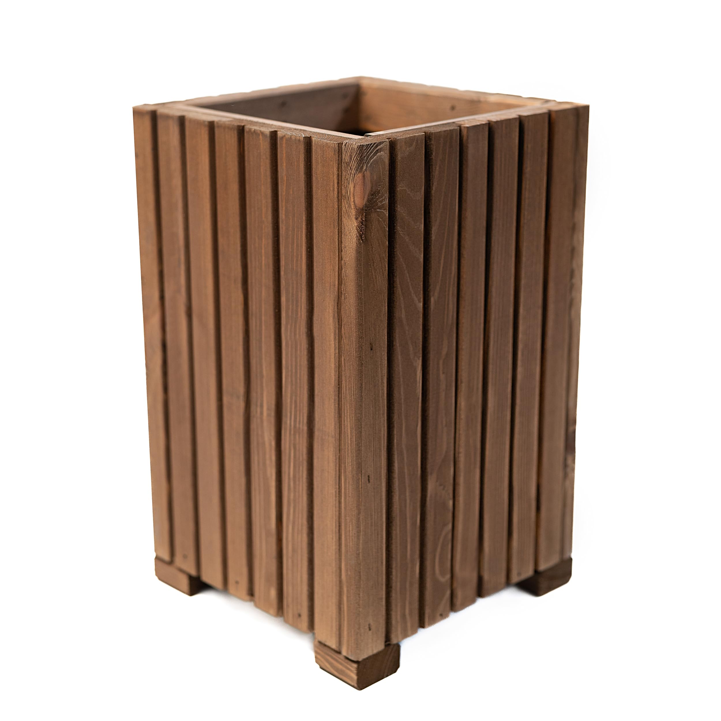 BOGATECO Jardinera de Madera | Maceta 40 x 25 x 25 cm | Para Hogar, Jardín, Balcón, Terraza | Con Inserto de Plástico | Impregnada | Marrón Oscuro