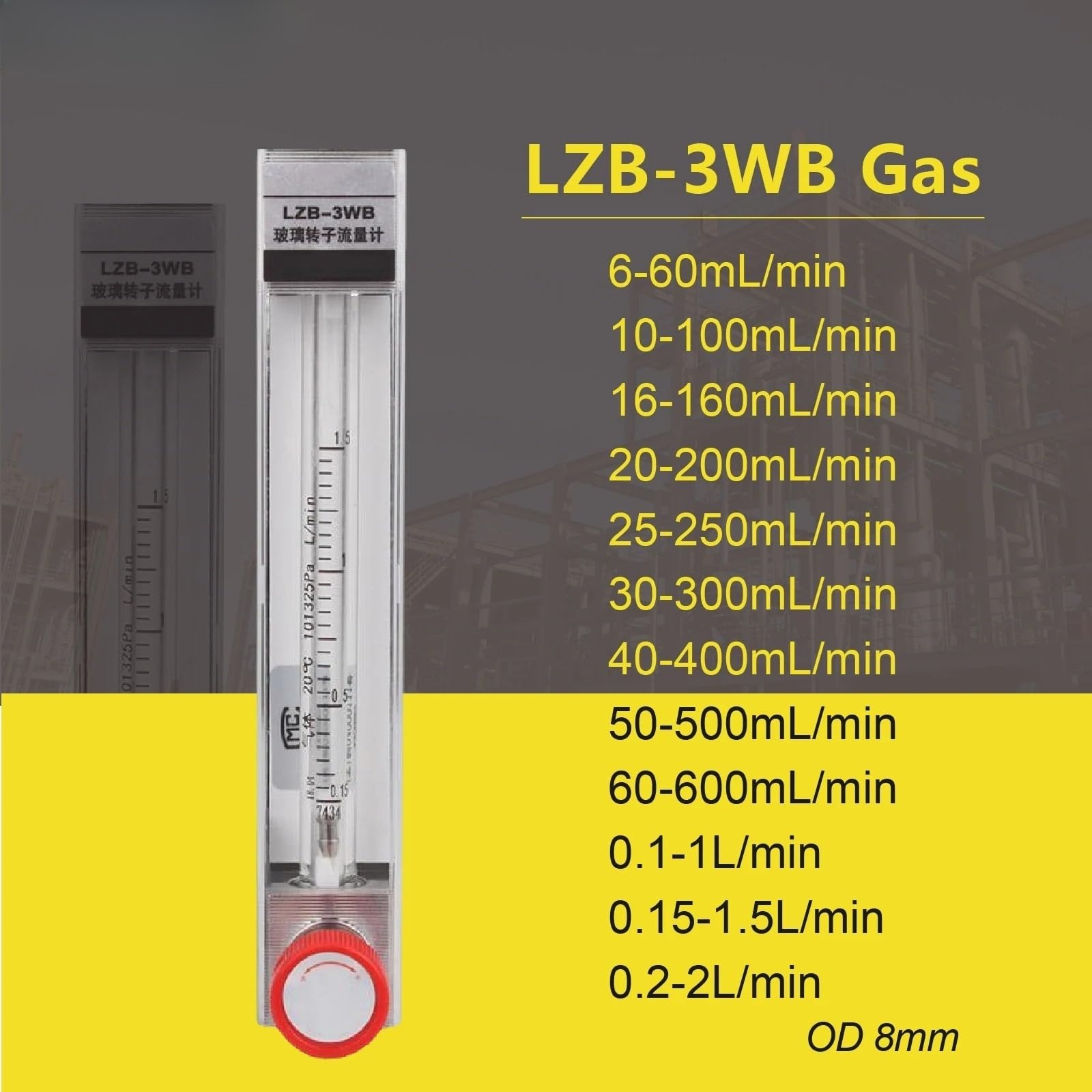 LZB-3WB - Medidor de flujo de flotación de vidrio, rotámetro de tubo de vidrio, micro medidor de flujo de gas para aire, nitrógeno y oxígeno, ajustable (contáctenos)