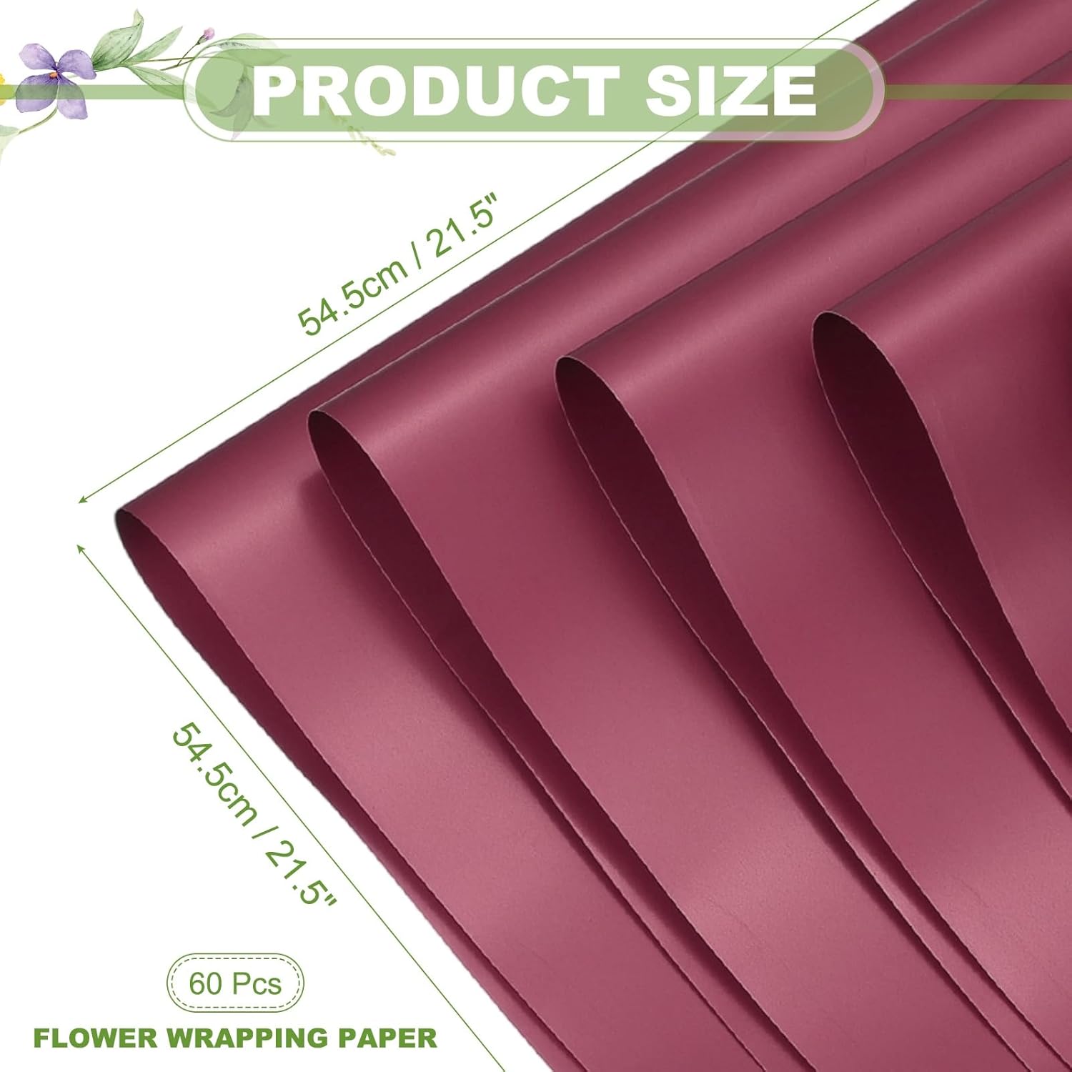 uxcell 60 Sheets Flower Wrapping Paper, 21.5" x 21.5" Waterproof Floral Bouquet Wrapping Papers Florist Supplies for Wedding Party Gift Packaging DIY Crafts, Burgundy