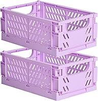 Vista 10 de Paquete de 2 pequeñas cestas de almacenamiento de plástico pastel, cajas plegables para organizar, mini contenedores que ahorran espacio para aula