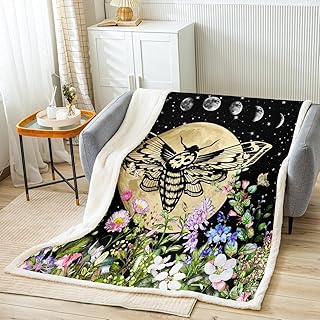 Manfei Death Moth Throw Blanket Watercolor Flower Moon Blanket for Couch Sofa, Gothic Skull Butterfly Bed Blanket for Kid Girl Room Decor, Soft and Breathable Fleece Blanket(40 x 50 Inches)