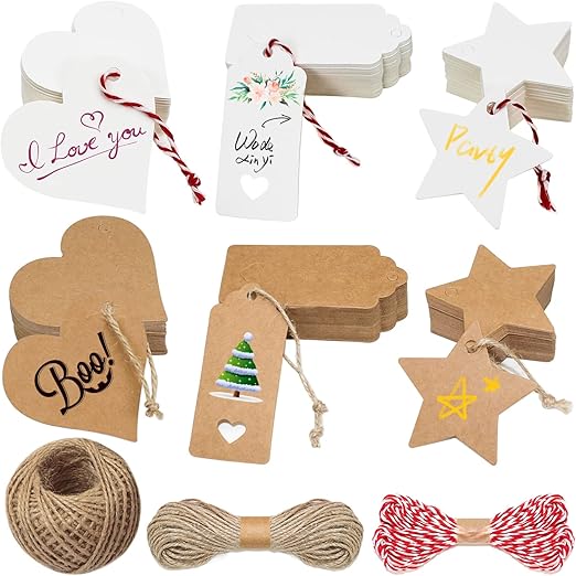 200 Stück Geschenkanhänger Zum Beschriften - Sterne Tags Mit Hanfseil