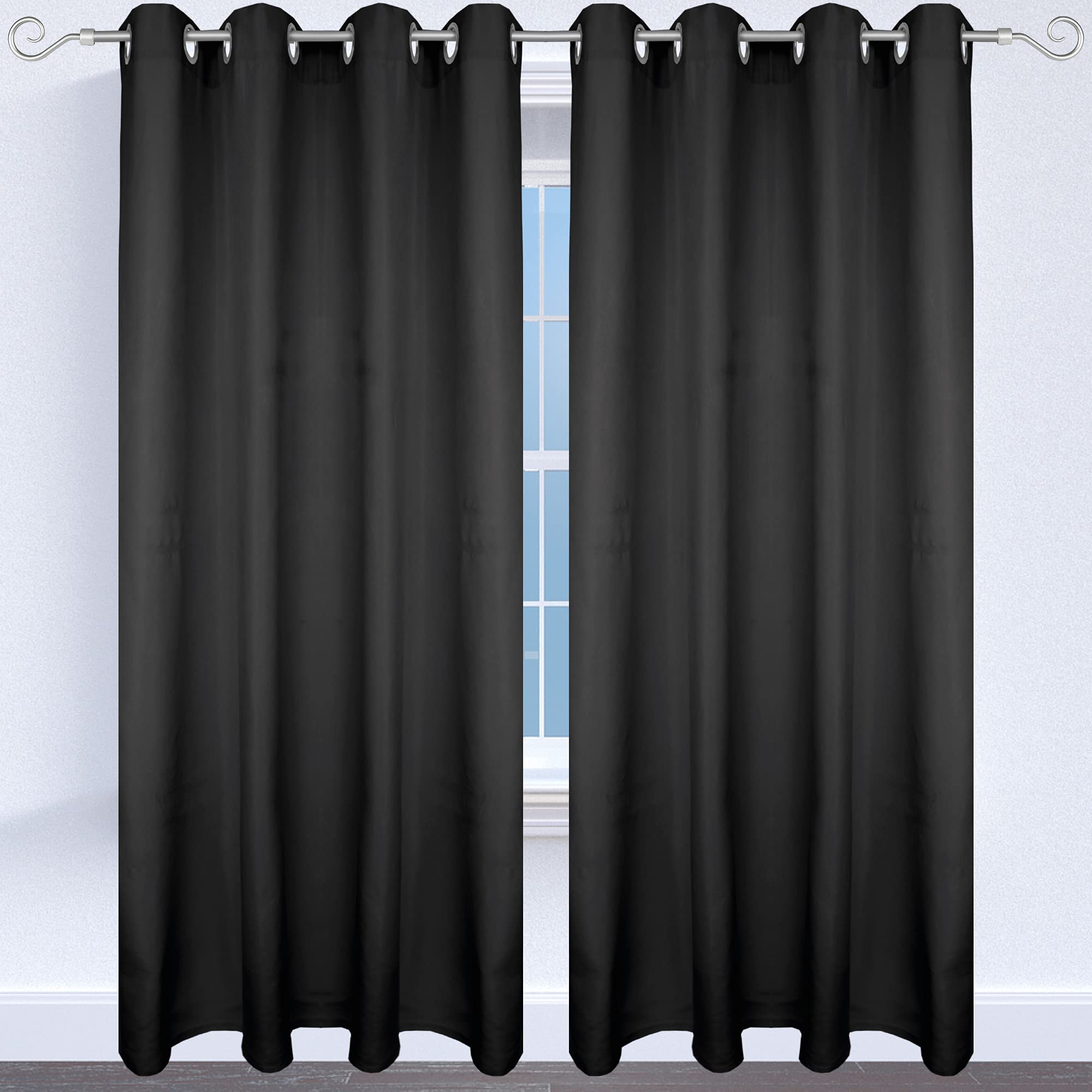 Gardine mit Ösen 140x225 cm (Breite x Länge) in Schwarz, blickdichter Vorhang, Ösenvorhang in vielen Variationen