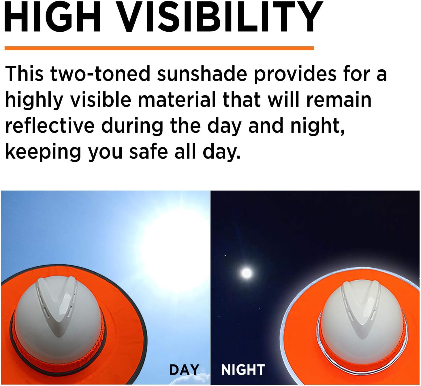 Wolf High-Visibility Orange Reflective Full-Brim Hard Hat Mesh Sun Visor Neck Shade