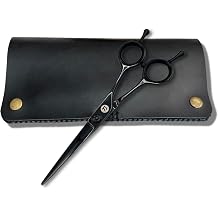 Saki Shears Black 5.5" Hair Cutting Scissors - Straight Handles - Dual Tangs - Zero Offset - Lightweight Hair Scissors for Professionals - Japanese 440C Steel Black