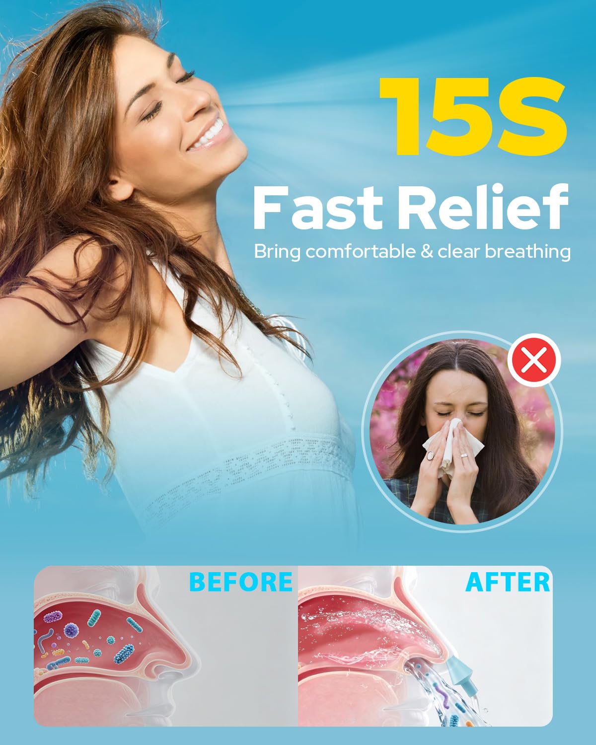 Nasal Irrigation System with 40 Saline Packets, 15s Quick Relief, Nettie Pot Sinus Rinse with 4 Speeds, 1000mah USB-C Charging, 6 Nozzles for Kid Adult, IPX7 Waterproof Electric Neti Pot — Amazon image 2