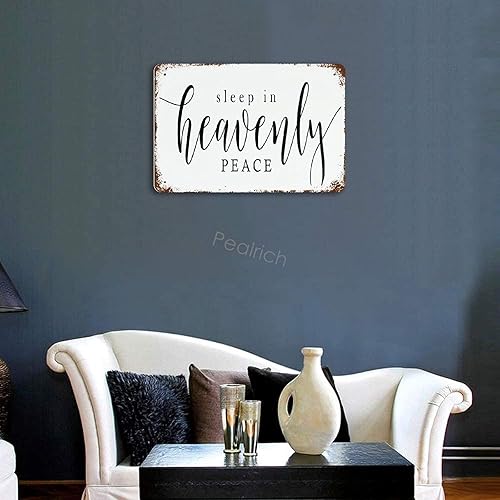 Miniatura 3 de Letrero de metal Sleep in Heavenly Peace para el hogar y el garaje, decoración rústica de pared, letrero de aluminio retro con cita inspiradora,