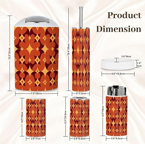 Miniatura 5 de Bathroom Accessory Set 6PCS 70s Retro Vintage Mid Century Modern Seamless Trash Can, Soap Dispenser, Toothbrush Holder, Toothbrush Cup, Toilet Brush