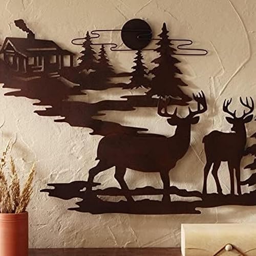 Miniatura 7 de Arte de pared de metal de Prime Goods. Decoración estética de habitación. Retiro rústico. Decoración de pared de metal negro con cabaña de bosque y