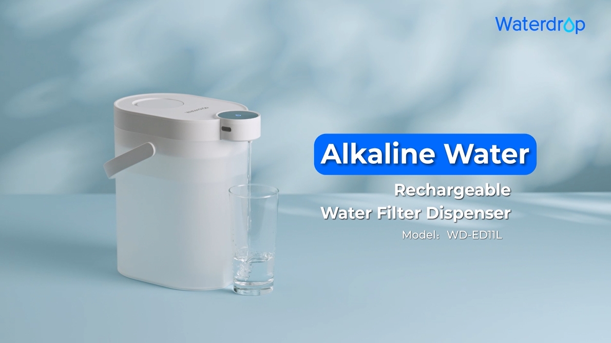 Image of Waterdrop ED11L Alkaline Rechargeable Water Filter Dispenser, 15-Cup, White | 6-Stage Instant Electric Powerful Pitcher, Healthy Mineralized Alkaline Water, Portable Countertop System, Does not Lower TDS
