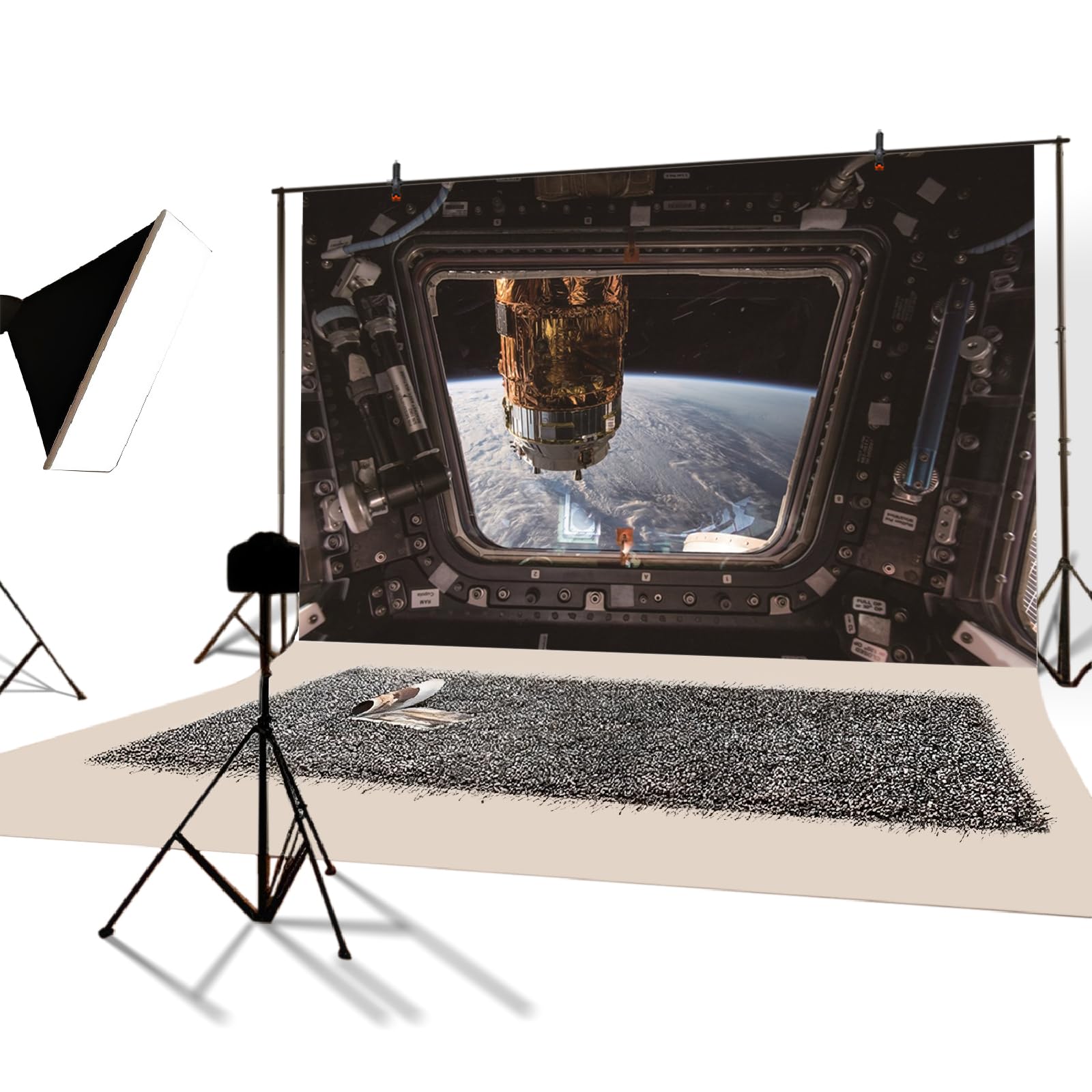 YongFoto 2,2x1,5m Vinilo Fondo de Fotografia Astronave Interior Grunge con Vista en Exoplanet Telón de Fondo Photo Booth Infantil Party Banner Niños Photo Studio Props — view 73