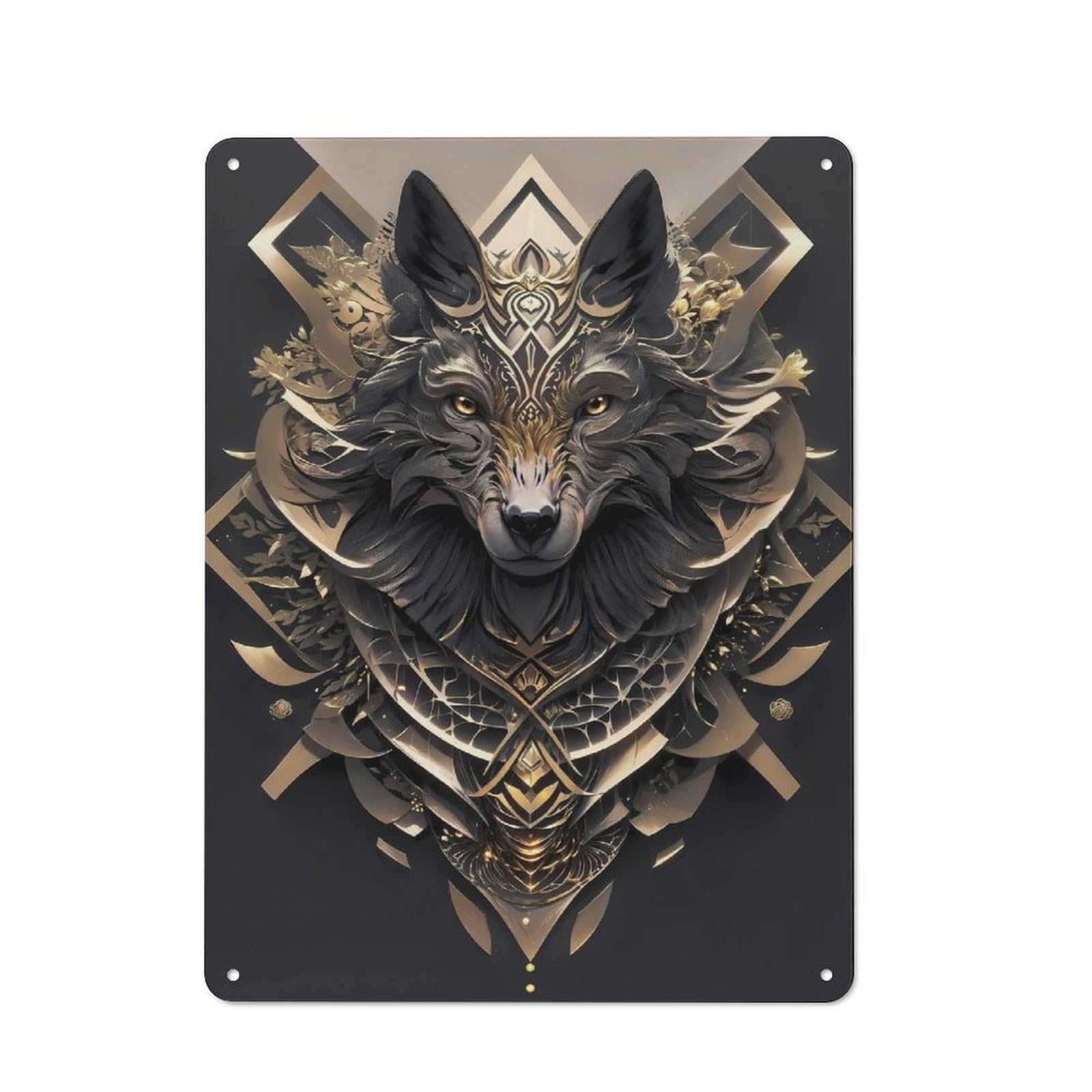 Workshop Style Black Wolf Head Art Deco Decorative Metal Plaque 40x30cm, Workshop Wall Decor for Garage, Hobby Room, Office Or Man Cave