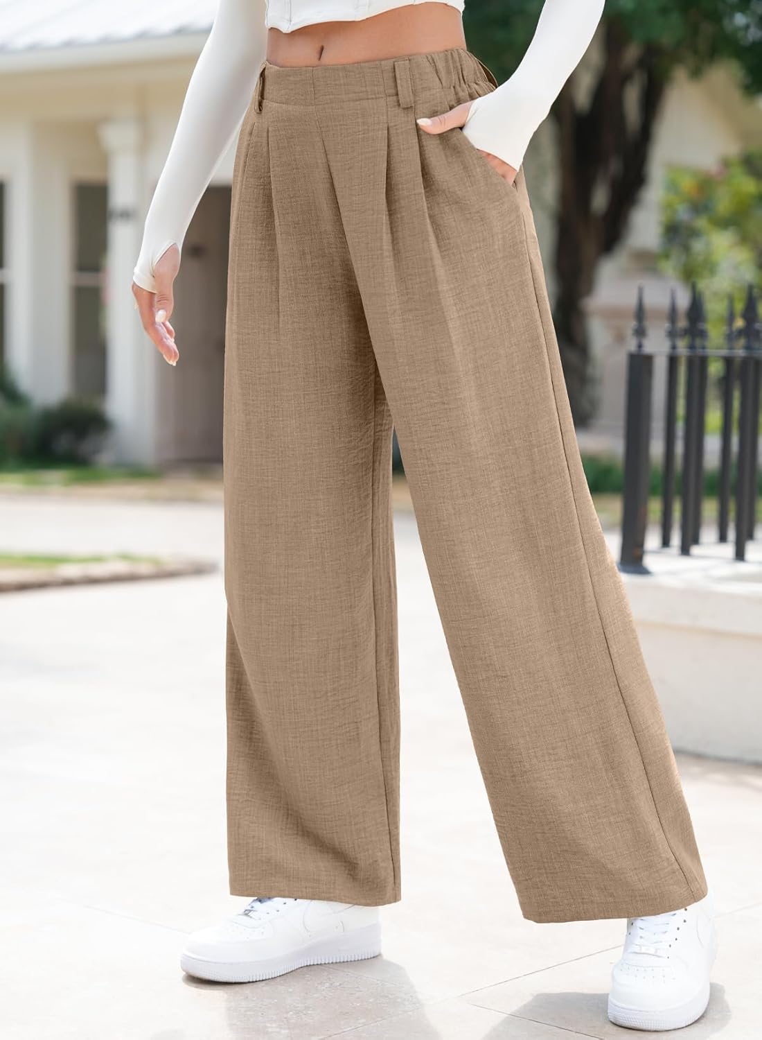 EVALESS Women's Wide Leg Pants High Waisted Business Work Casual Trousers 2026 Summer Comfy Palazzo Pants with Pockets - Image 2