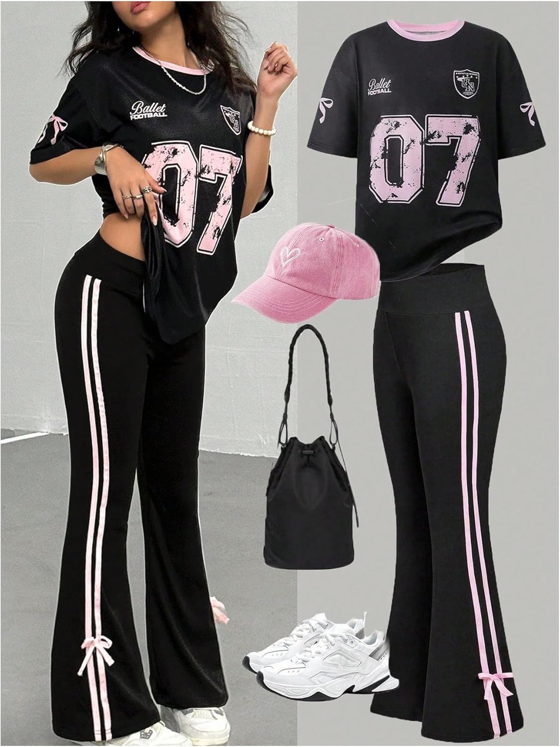 Girl's Clothing Sets Number Graphic Short Sleeve Jersey Shirts and Bow Flare Leggings Y2K Outfits - Image 5