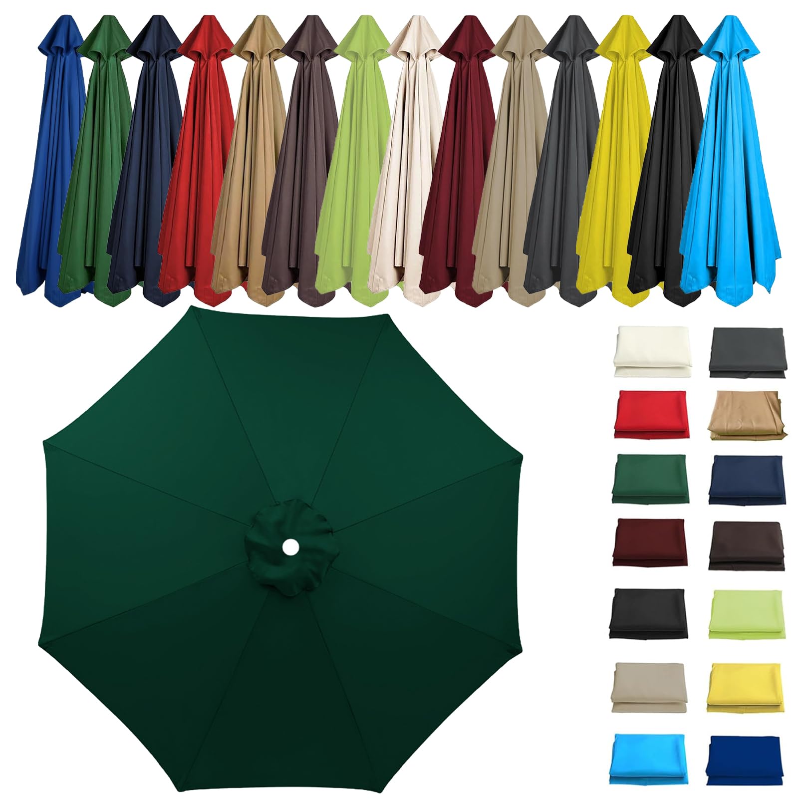 HonunGron 2M 2.7M 3M Umbrella Replacement Parasol Canopy, UV50+, Waterproof, 6/8 Ribs Sun Umbrella Replacement Cloth for Garden Cantilever Parasol Outdoor Table Market (6 ribs-2.7m(8.8ft),Dark Green)
