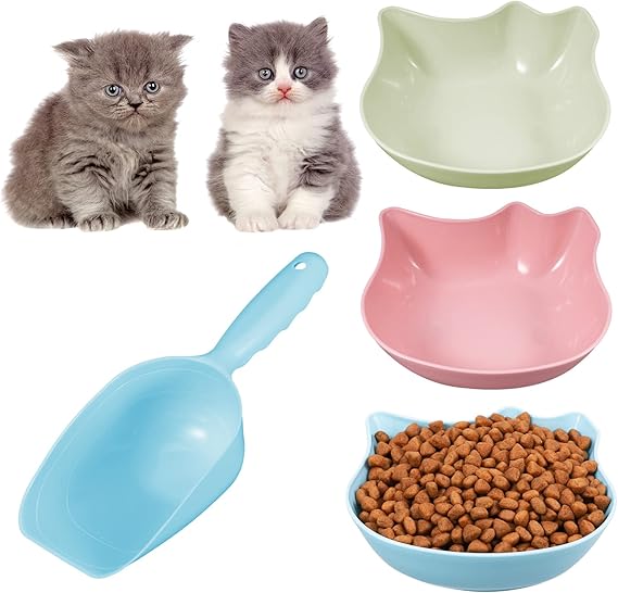 Fuyamp 4 In 1 Cat Feeding Bowls Set with spoon,Anti Slip Kitten Bowls