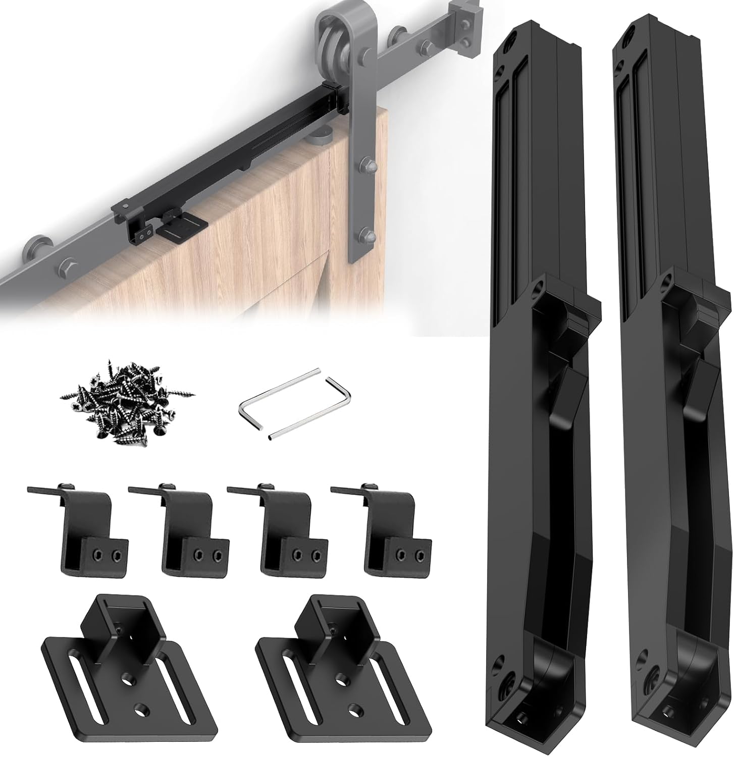 Barn Door Soft Close Hardware Kit - Upgrade Adjustable Stopper & Damper for Sliding Doors 88-132 lbs,Universal Fit for Top Track Systems No Hole Installation Includes Spacers(2 Pack, Black)