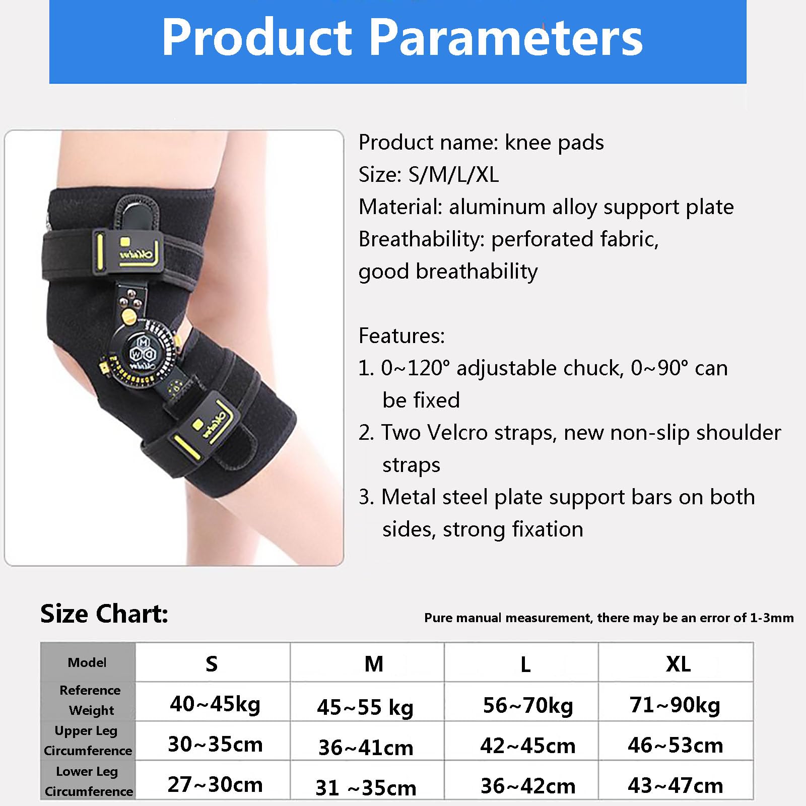 HAILM Ortesis de Rodilla Regulable 0°-120°, con Estabilizadores Laterales, Inmovilizador Rodilla Ortopédico, para Hombres y Mujeres, Lado Izquierdo o Derecho, para Dolor, Lesiones o Artritis,S
