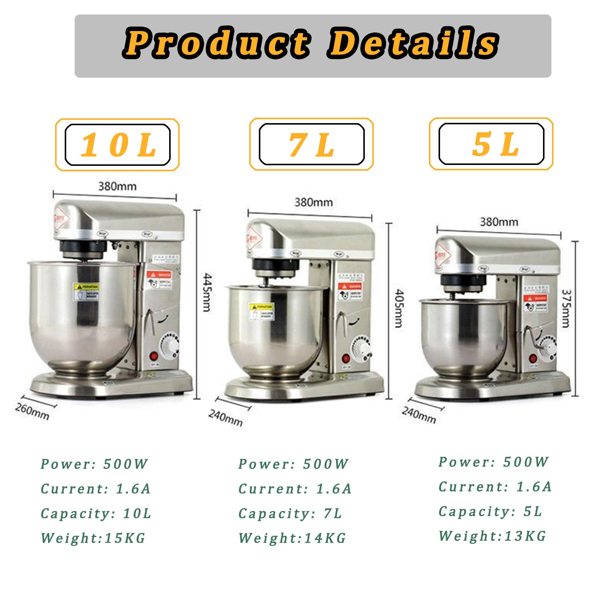 Batidora de pie 3 en 1, mezclador de alimentos comercial multifunción de 500 W, equipo de panadería de 3 velocidades con batidor K, gancho de masa y batidor, máquina de masa resistente silenciosa, 5 L