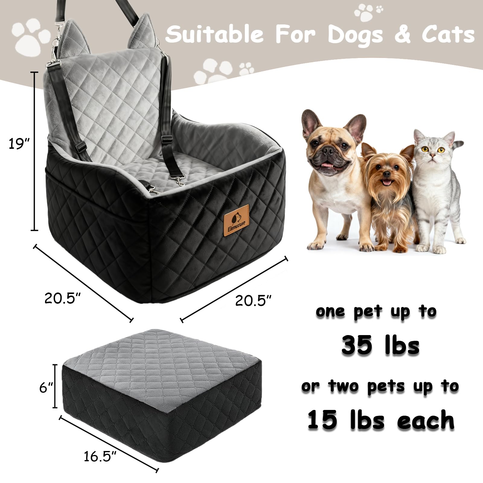 6" Elevated Dog Booster Seat for Small & Medium Dogs up to 35 lbs – Memory Foam Car Bed with Washable Cover for Calmer Rides, Better Window View & Easy Cleaning - image 4