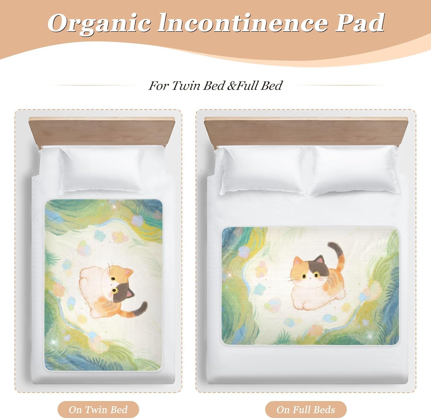 Cute Brown Cartoon Cat Extra Large Resuable Baby Bed Pad Soft Absorbent Pee Pads for Bed Portable Travel Mattress for Baby Toddler Children , 52" L x 34" W