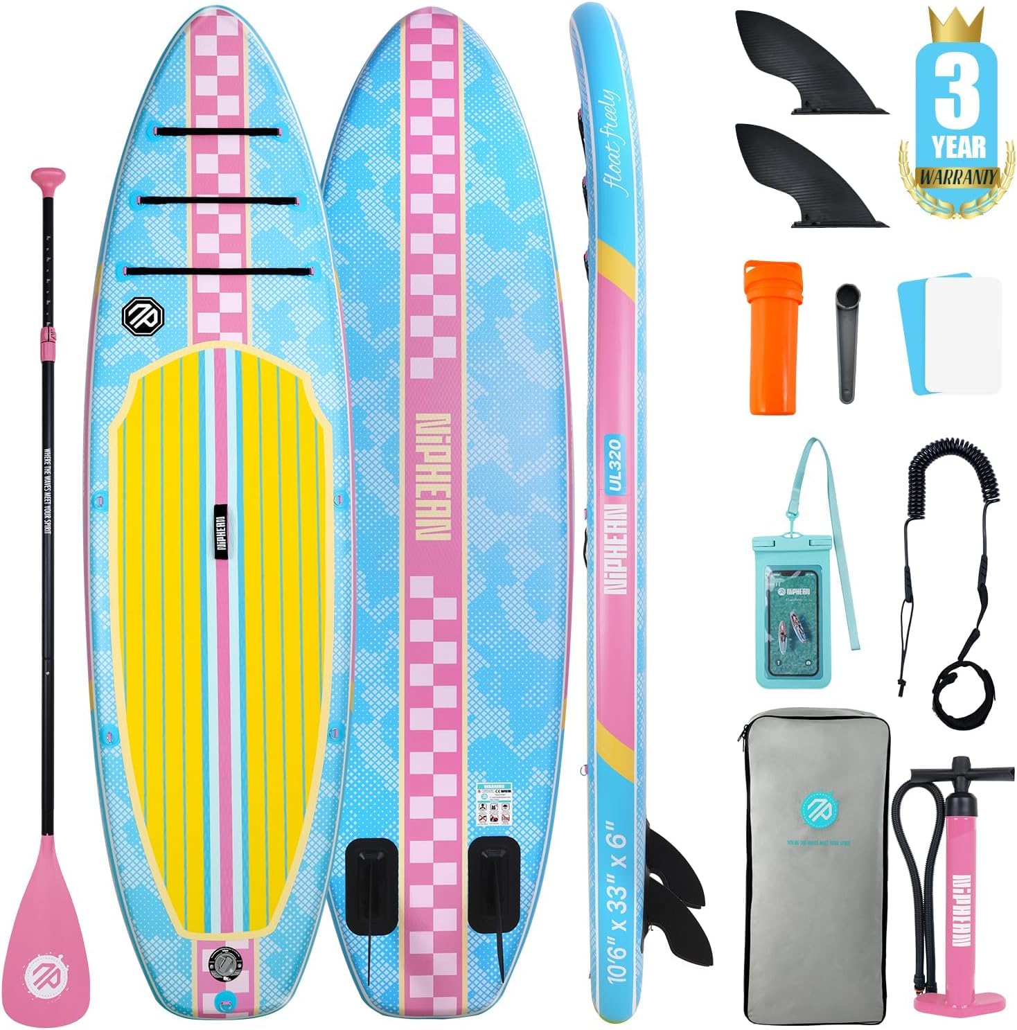 Niphean 320cm Stand Up Paddling Board, Ultraleicht SUP Board mit SUP Zubehör, Rutschfestem Deck, Tragbares Lite Paddle Board Ultimative Stabilität für Jugendliche&Erwachsene Langstreckenabenteuer