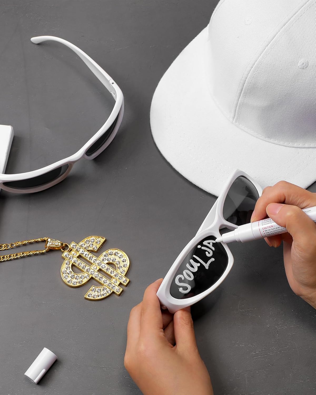 Yahenda 4 Pcs Hip Hop Rapper Costume 2000s 80s 90s Accessories Kit Sunglasses Hat Chain Outfit for Adults - Image 2