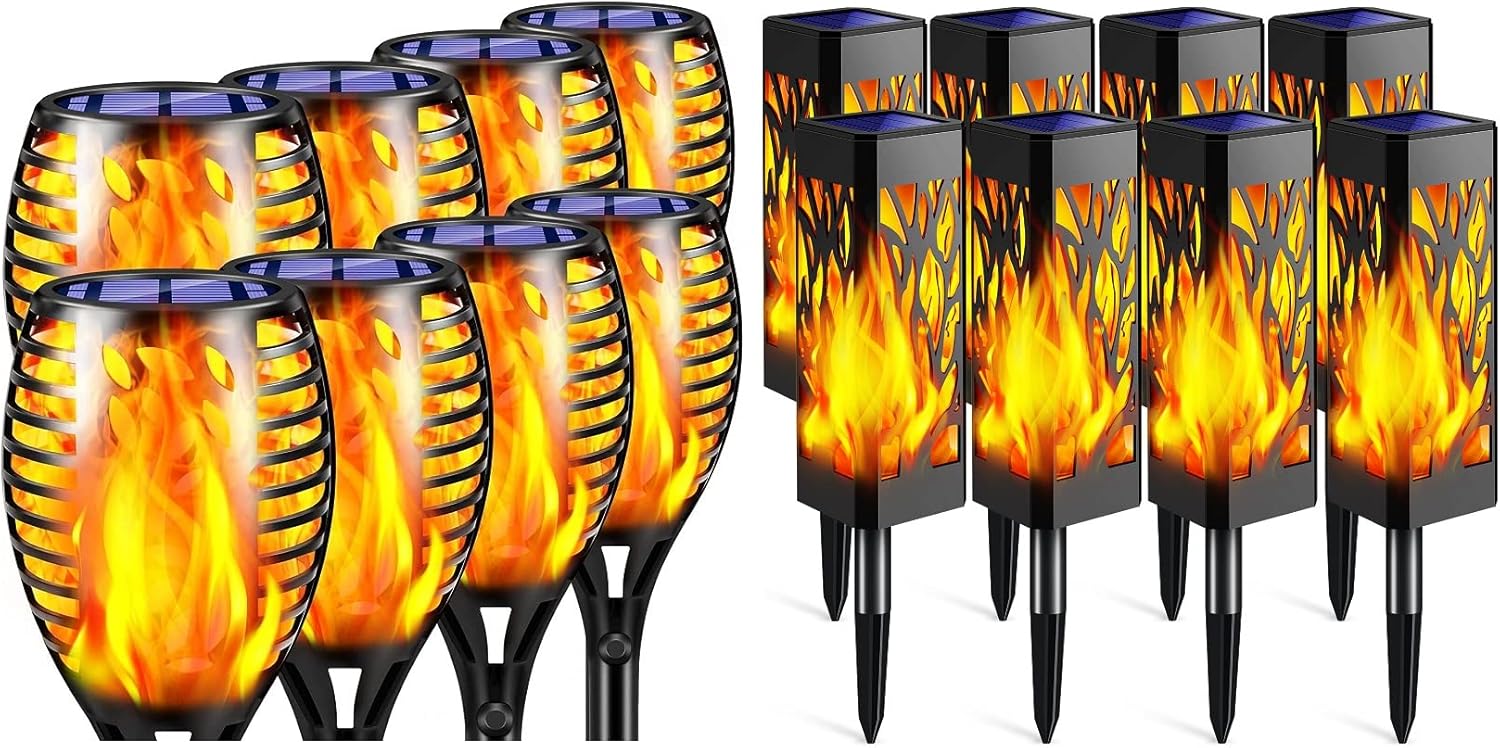 TomCare 8 Pack Solar Lights Outdoor Flickering Flames Solar Torches Lights Solar Pathway Lights