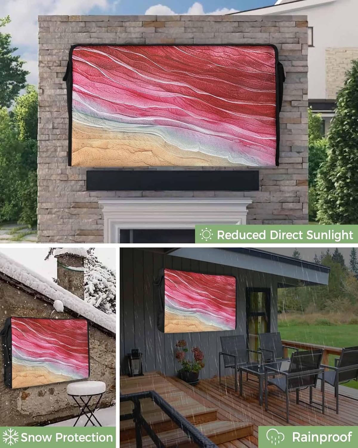 Outdoor TV Cover Rose Red Gradient Abstract Art Beach Pattern Waterproof and Weatherproof 80"-85" LCD Movable Shield TV Display Screen Protector Outside Television Covers
