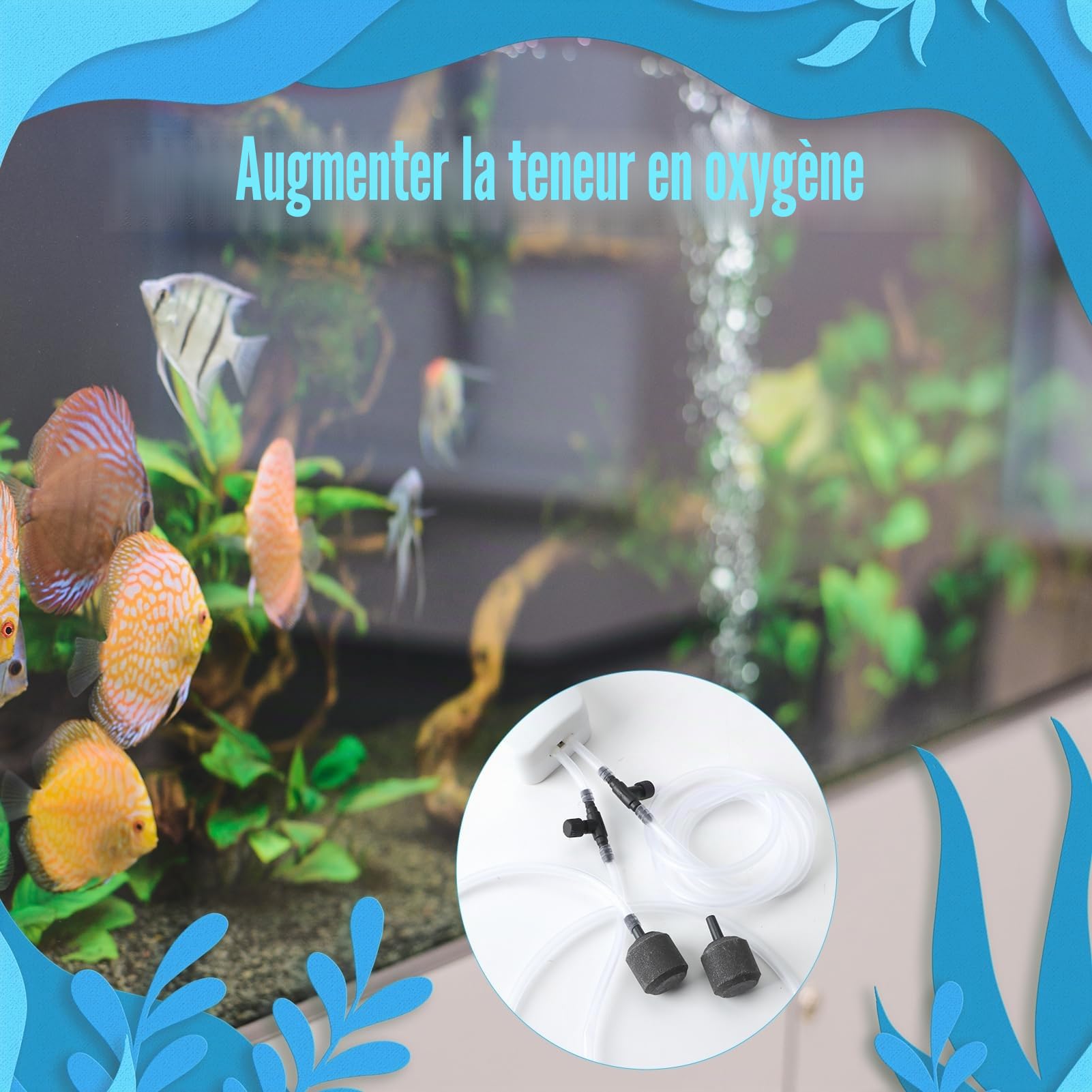 Pompe à air USB avec Double Pierre à air – Mini Pompe à oxygène 1 W économe en énergie, Portable avec Tuyau, Pierre à gazéifier pour Aquarium, Flux d’oxygène Stable pour Aquarium