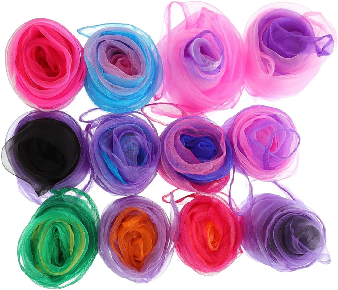 12Pcs Colorful Dance Juggling Scarves for Boys and Girls Lightweight Chiffon Performance Scarves for Play and Party Activities for Preschool and Dance Classes Random Color