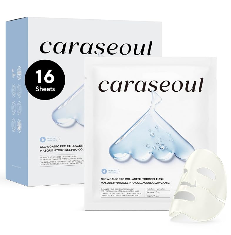 Máscara facial de hidrogel com colágeno caraseoul Glowganic, Pacote com 16