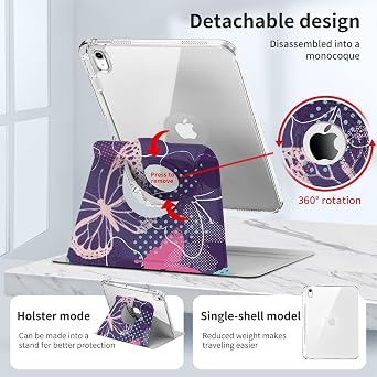 Rotating Case for ipad 10th Generation case,Cute 10.9 inch ipad case 10th Generation,360 Degree Rotating Protective iPad Covers, Smart Folio,Pencil Holder,Auto Sleep/Wake, Dreamy Butterfly